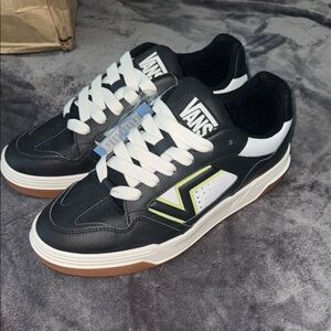 Vans Black and White Sneakers with Green Accent